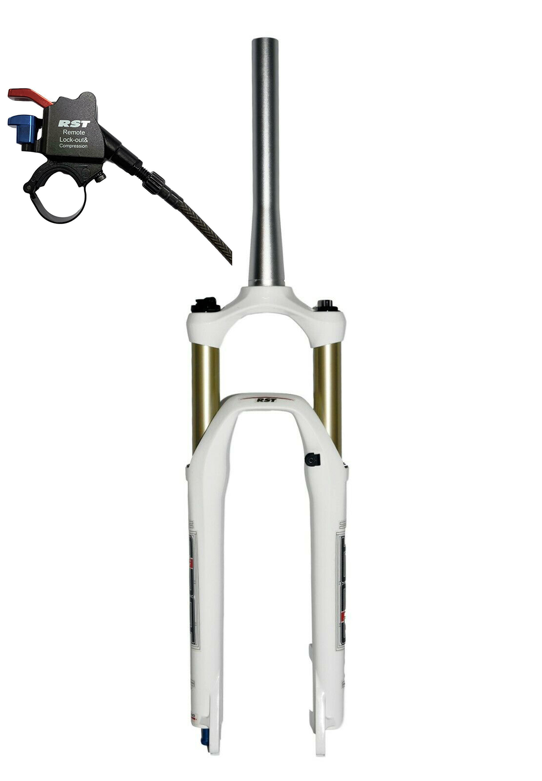 RST First 30 26" MTB Tapered Air Fork - 100mm Travel - Remote Lockout - White - Sport & Leisure