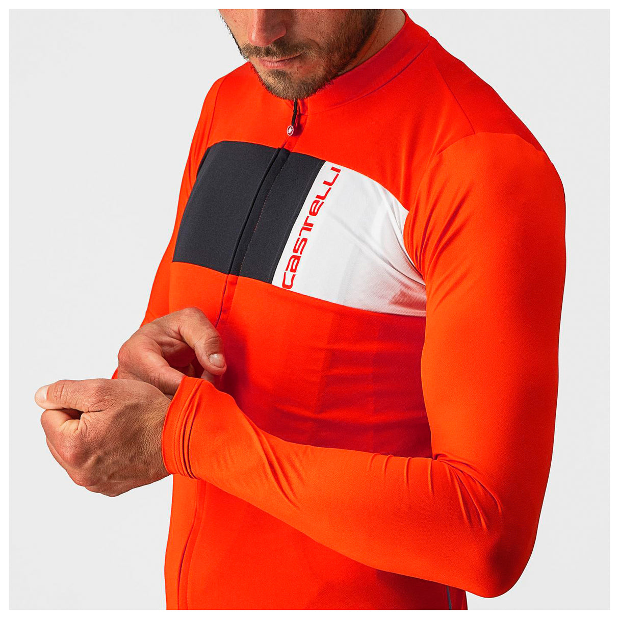 Castelli Prologo 7 Long Sleeve Cycling Jersey - Fiery Red/Light Black/Ivory - XL - Sportandleisure.com
