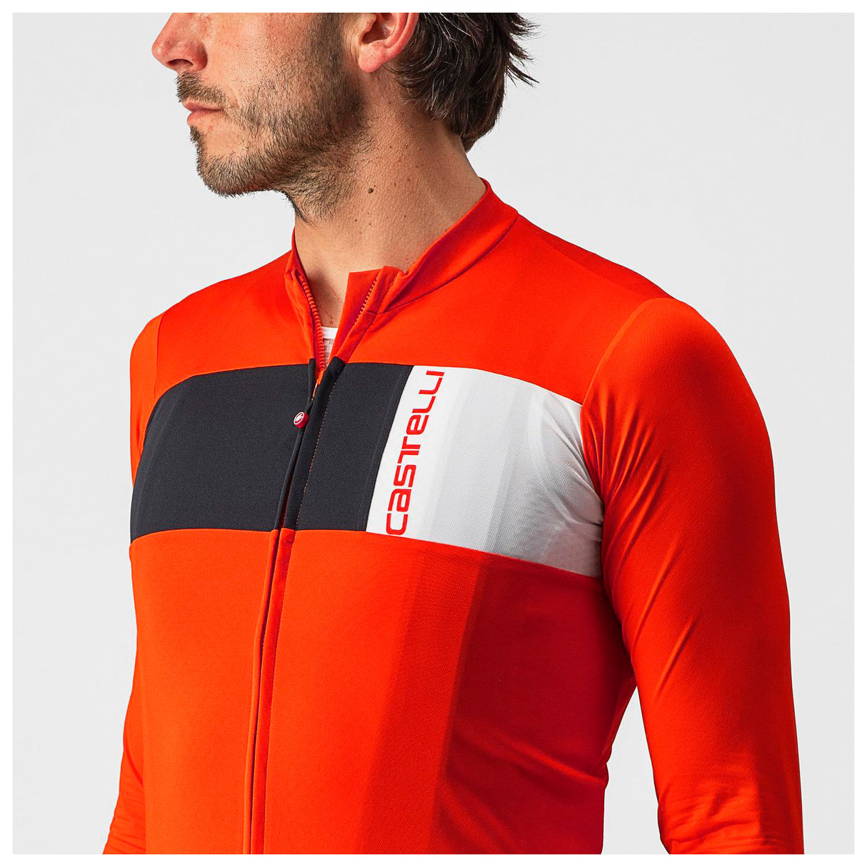 Castelli Prologo 7 Long Sleeve Cycling Jersey - Fiery Red/Light Black/Ivory - XL - Sportandleisure.com