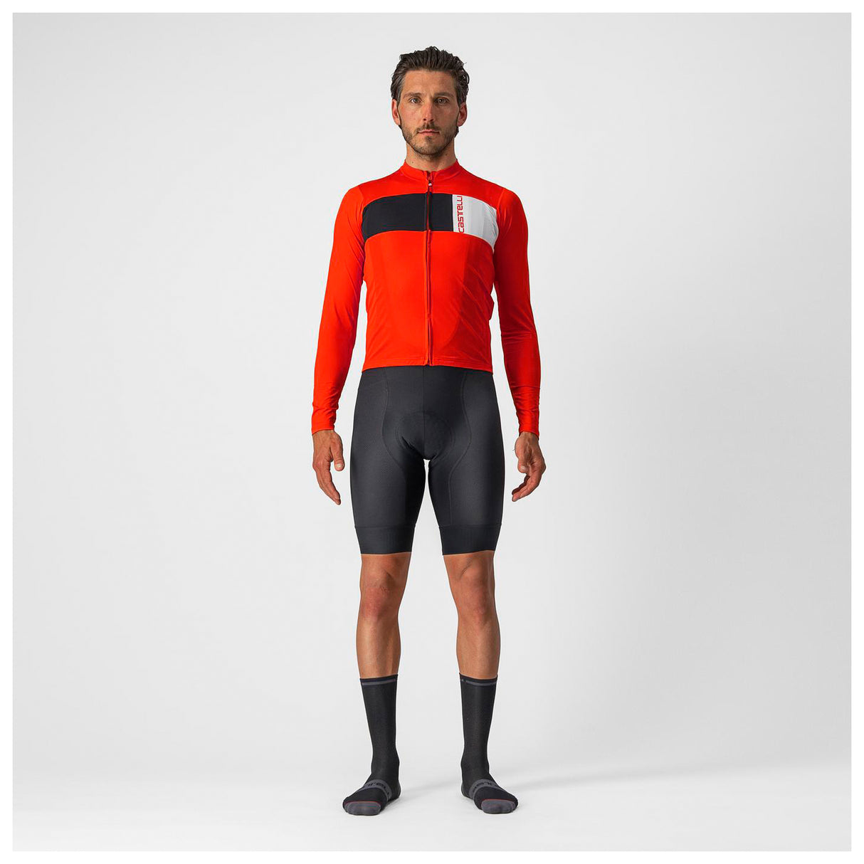 Castelli Prologo 7 Long Sleeve Cycling Jersey - Fiery Red/Light Black/Ivory - XL - Sportandleisure.com