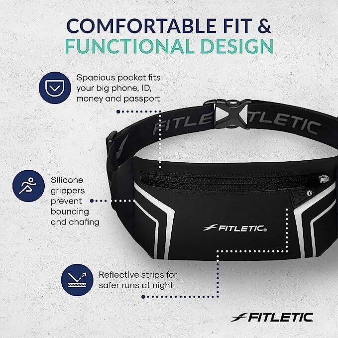 Fitletic Blitz Running Belt - Unisex - Black - Sportandleisure.com