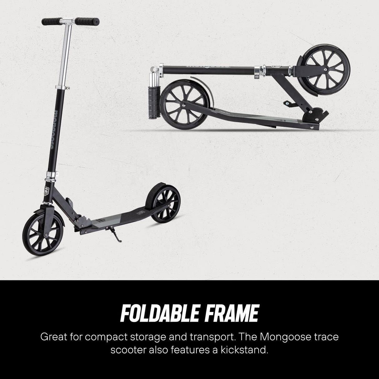 Mongose Trace 200 Folding Push/Kick Scooter - Black & Grey - Sportandleisure.com