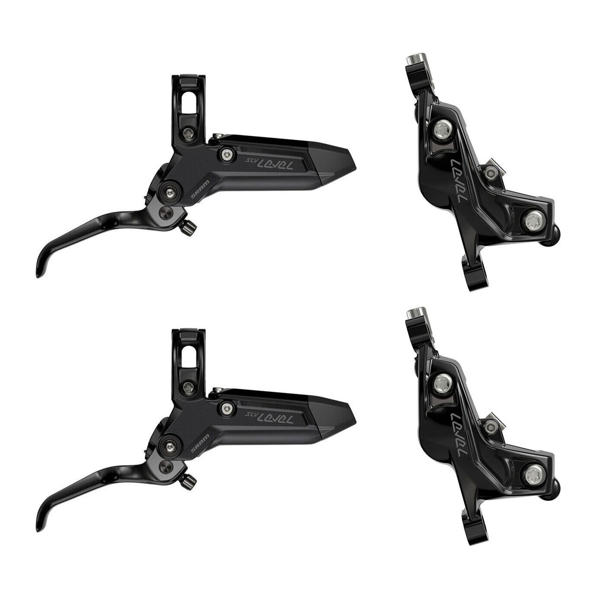 SRAM Level Silver Stealth 4 Piston Disc Brake Set - Black - Sportandleisure.com