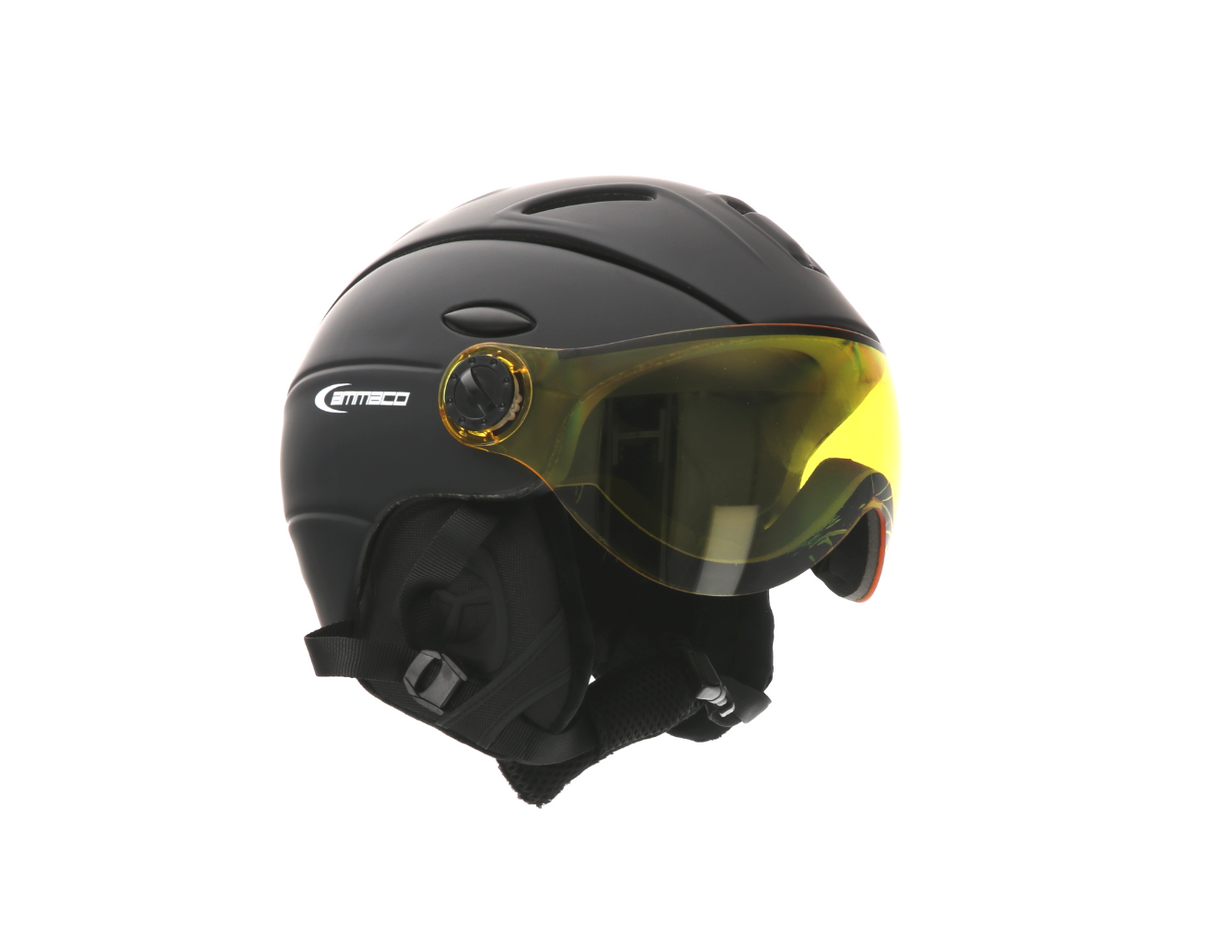 Ammaco 12 Vent Visor Ski Helmet Black - Mirror Silver & Yellow Low Light Lens - Sportandleisure.com (6968169201818)