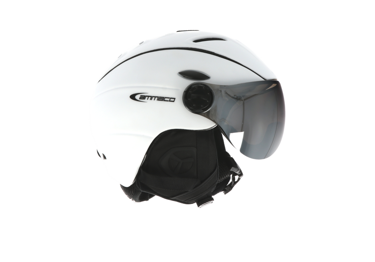 Ammaco 12 Vent Visor Ski Helmet White - Mirror Silver & Yellow Low Light Lens - Sportandleisure.com (6968171069594)