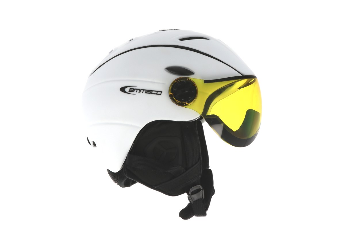 Ammaco 12 Vent Visor Ski Helmet White - Mirror Silver & Yellow Low Light Lens - Sportandleisure.com (6968171069594)