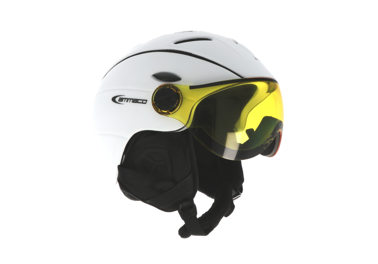 Ammaco 12 Vent Visor Ski Helmet White - Mirror Silver & Yellow Low Light Lens - Sportandleisure.com (6968171069594)