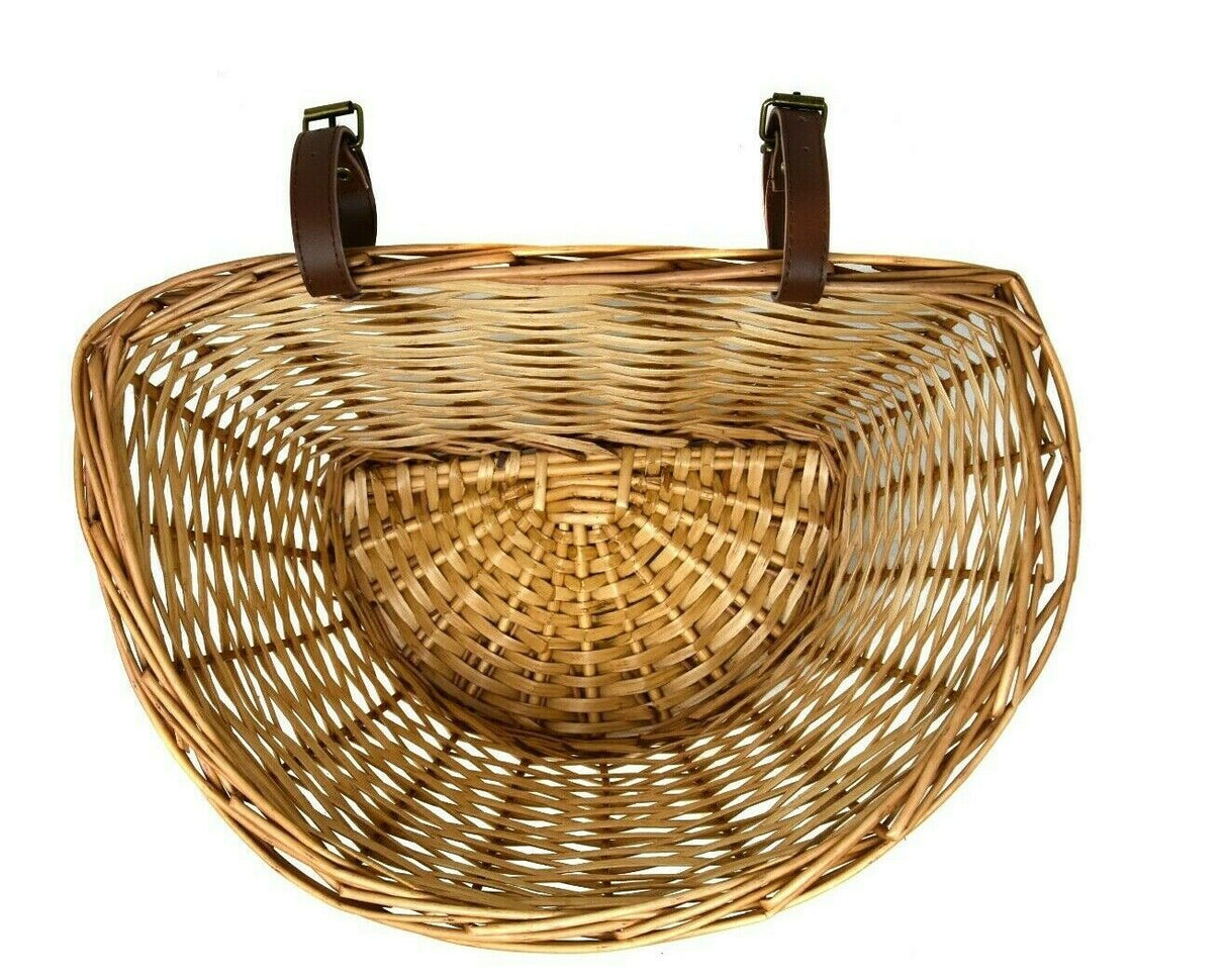 Ammaco 15L Vintage Style Wicker Front Bicycle Basket with Tan Straps - Sportandleisure.com (6968088723610)