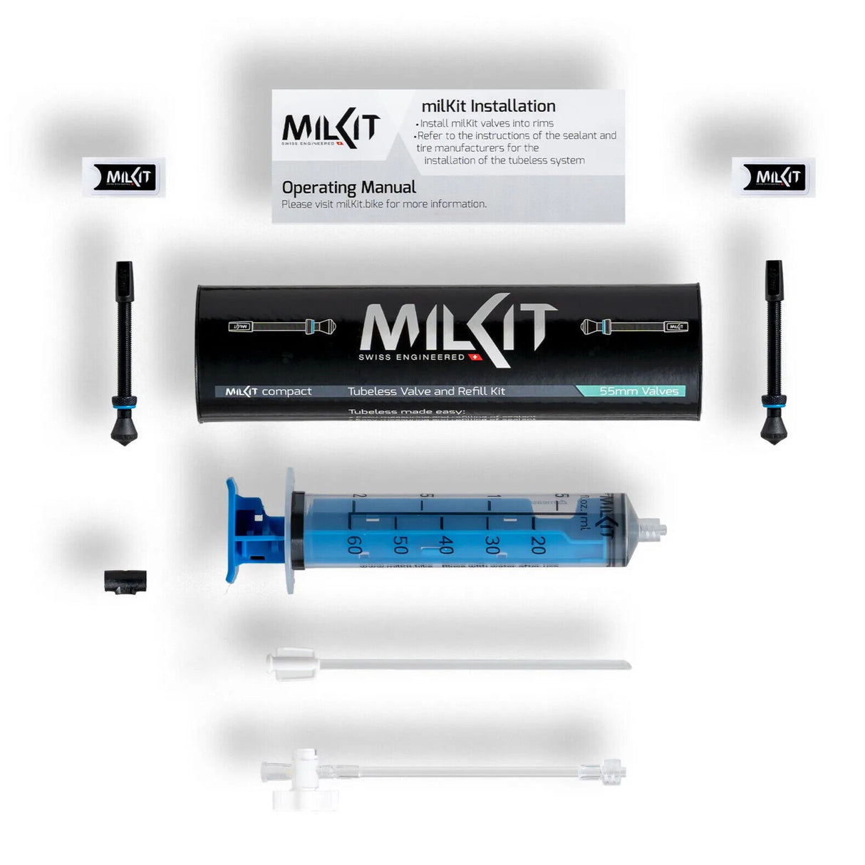 milKit Compact Kit - Tubeless Valve Set with Injector - Choose Valve Length - Sportandleisure.com