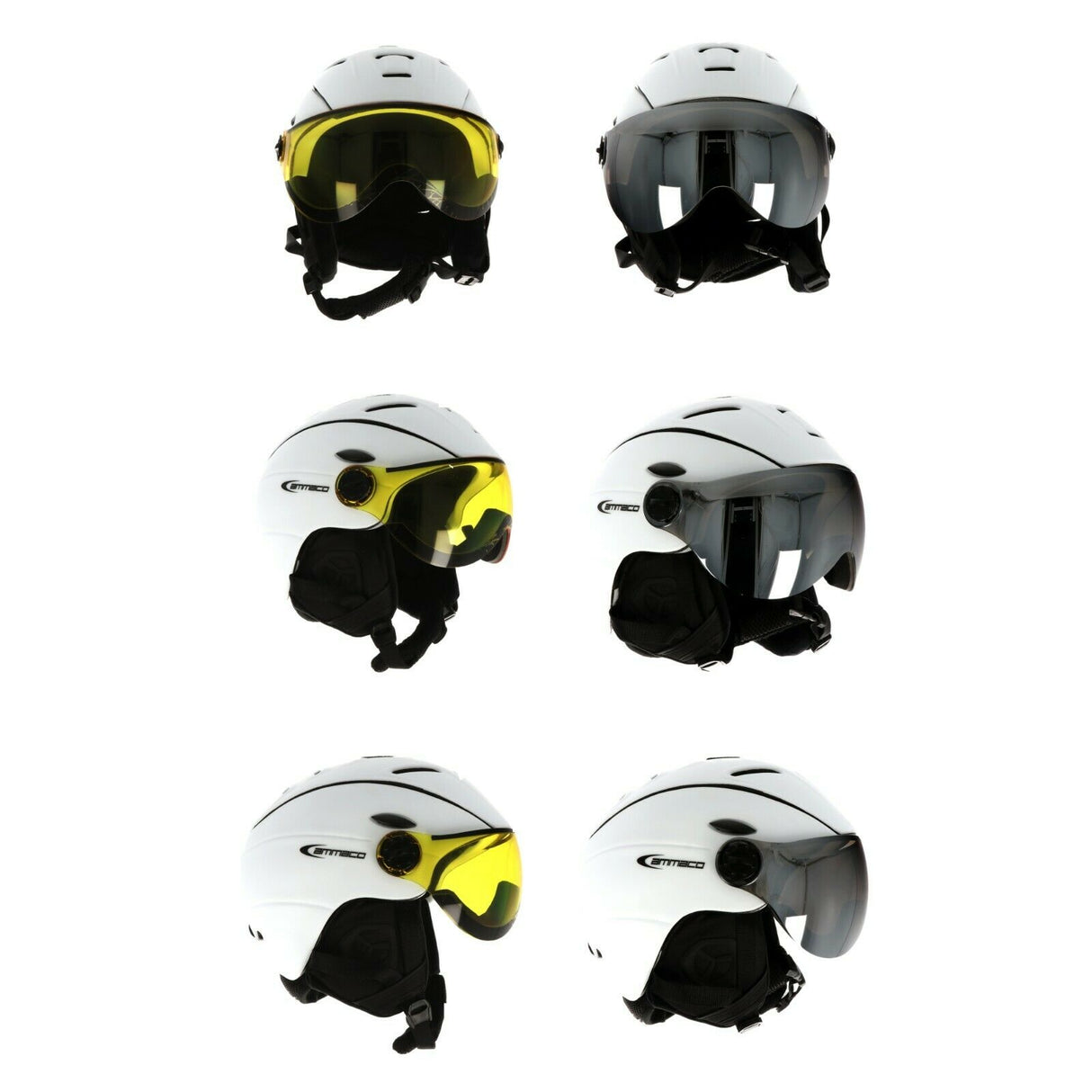 Ammaco 12 Vent Visor Ski Helmet White - Mirror Silver & Yellow Low Light Lens - Sportandleisure.com (6968171069594)