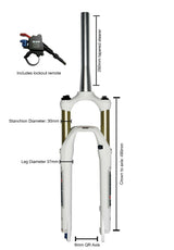 RST First 30 26" MTB Tapered Air Fork - 100mm Travel - Remote Lockout - White - Sportandleisure.com (6968037245082)