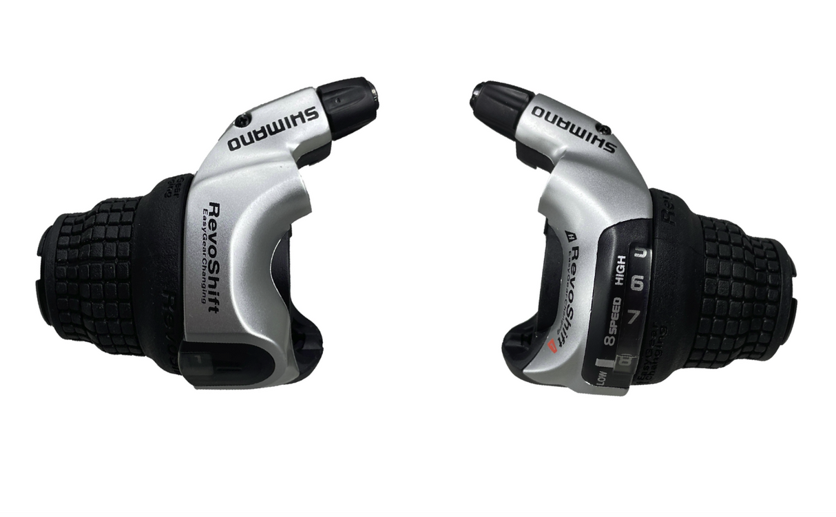 Shimano RS41 Grip Shift Gear Shifter Set - 8 x 3 - Including Gear Wire - Silver - Sportandleisure.com