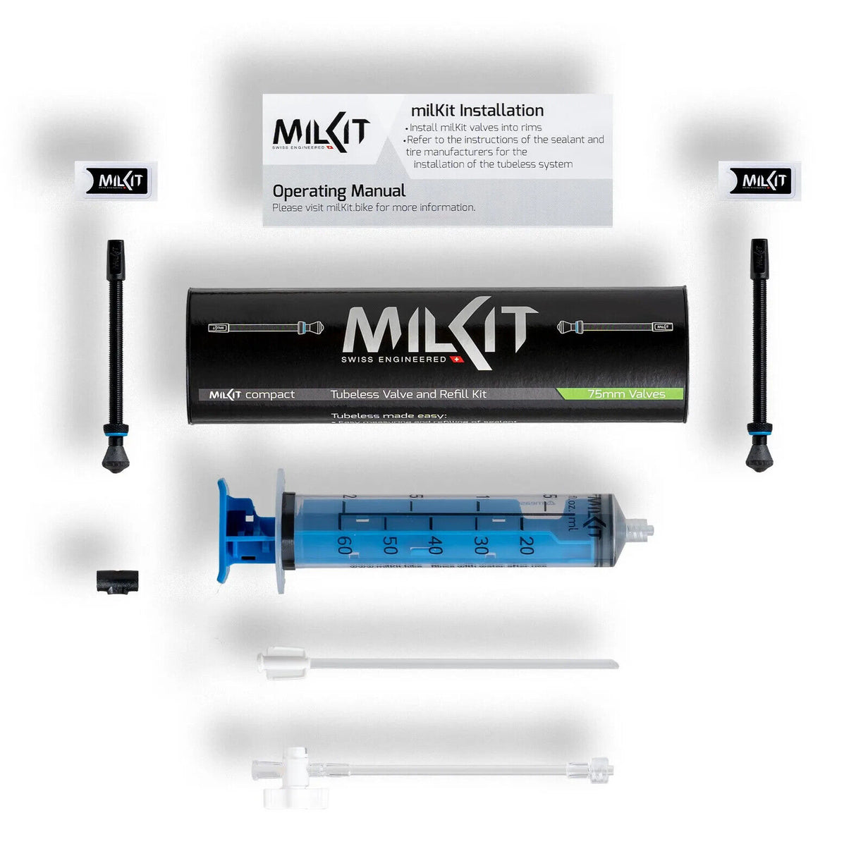 milKit Compact Kit - Tubeless Valve Set with Injector - Choose Valve Length - Sportandleisure.com