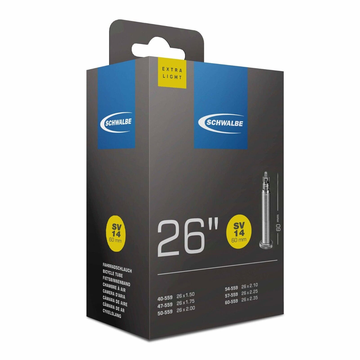 Schwalbe SV14 26 x 1.5 - 2.35" Extra Light Presta Tube - 60mm Valve - Sportandleisure.com