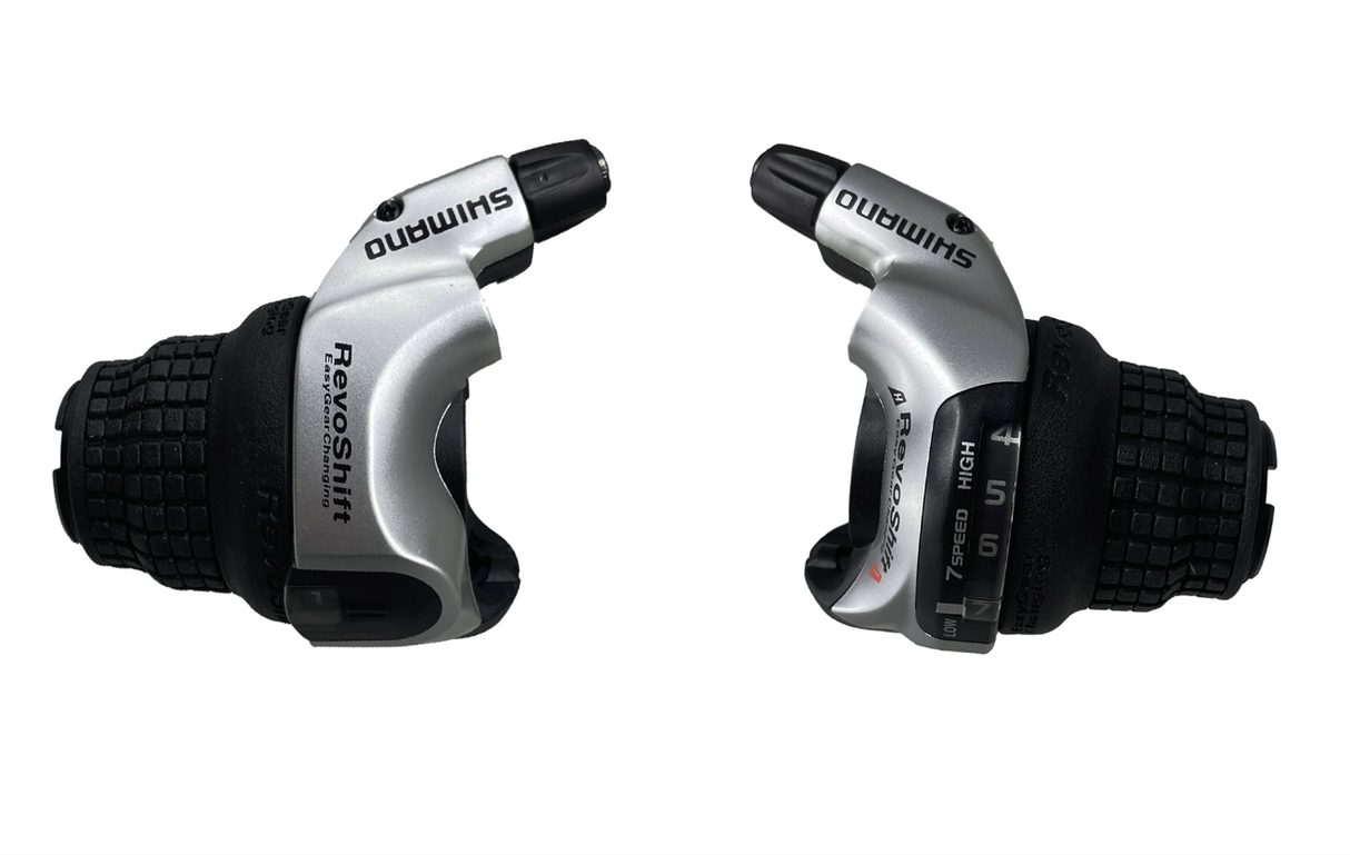 Shimano RS41 Grip Shift Gear Shifter Set - 7 x 3 - Including Gear Wire - Silver - Sportandleisure.com