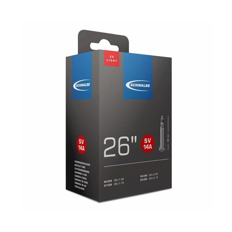 Schwalbe SV14A 26 x 1.5 - 2.10" XX Light Presta Tube - 40mm Valve - Sportandleisure.com