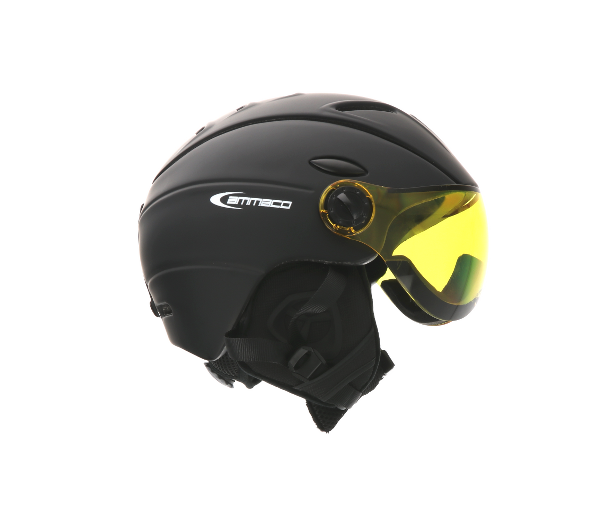 Ammaco 12 Vent Visor Ski Helmet Black - Mirror Silver & Yellow Low Light Lens - Sportandleisure.com (6968169201818)