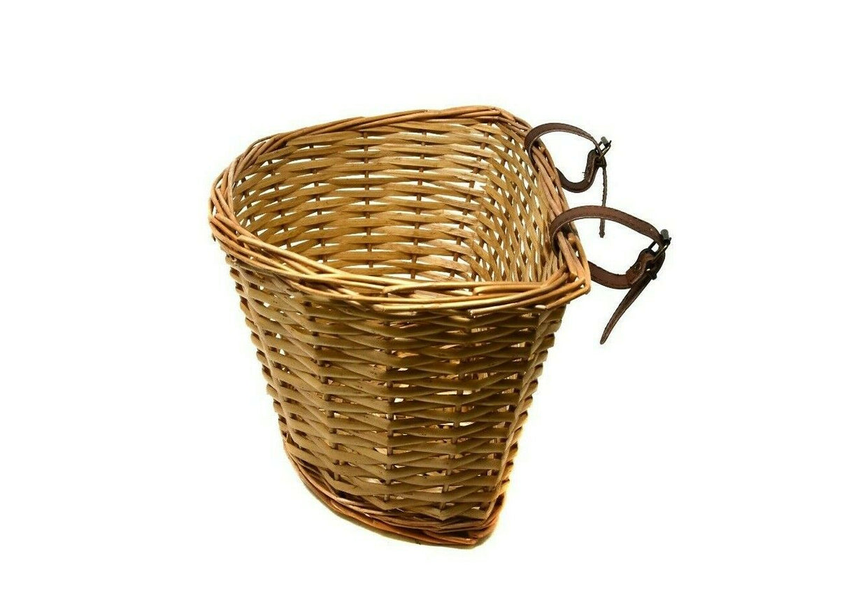 Ammaco 15L Vintage Style Wicker Front Bicycle Basket with Tan Straps - Sportandleisure.com (6968088723610)