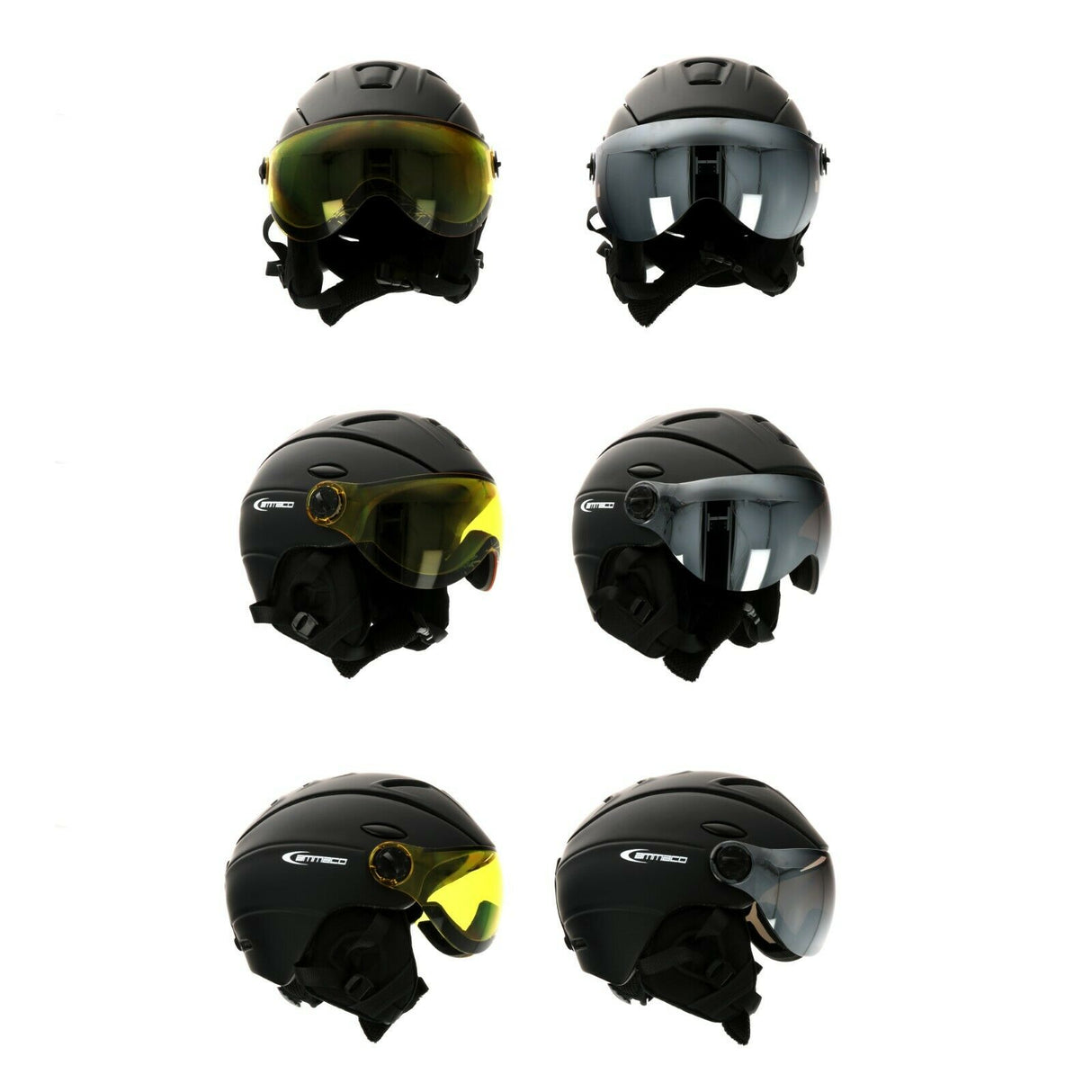 Ammaco 12 Vent Visor Ski Helmet Black - Mirror Silver & Yellow Low Light Lens - Sportandleisure.com (6968169201818)