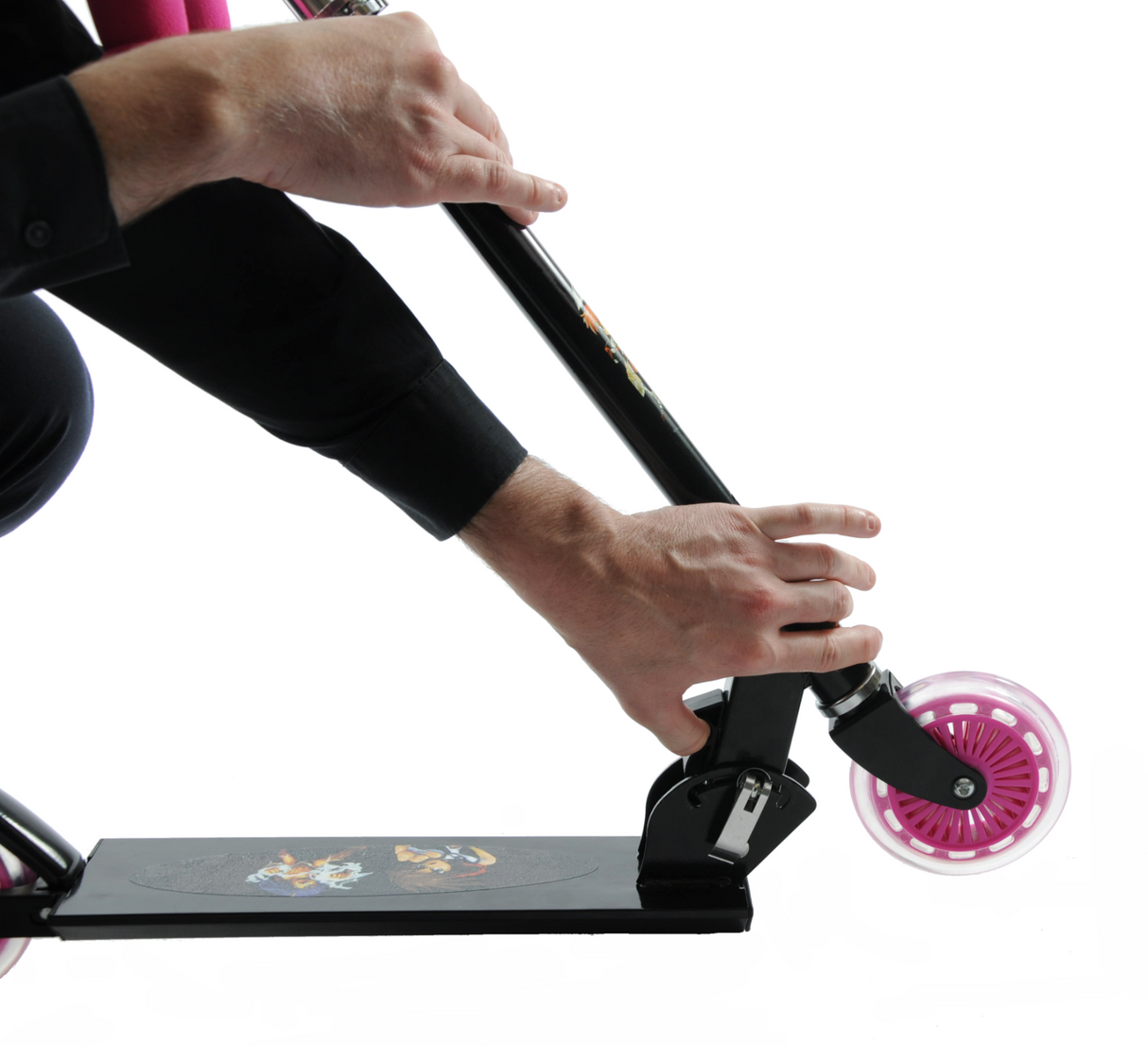 Ninja 2 Wheel Inline Kids Scooter - Black & Pink - Foldable Design - Sportandleisure.com