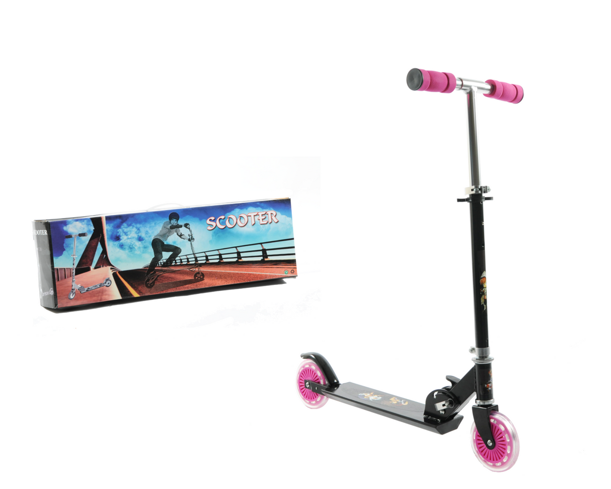 Ninja 2 Wheel Inline Kids Scooter - Black & Pink - Foldable Design - Sportandleisure.com