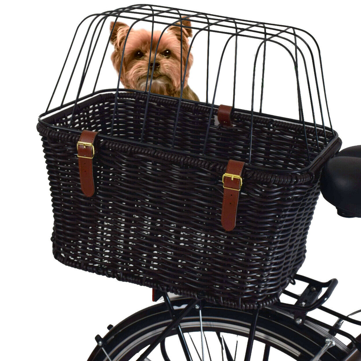Dog Bike Basket Wicker Rear Mount Pet Carrier For Bicycles (Up