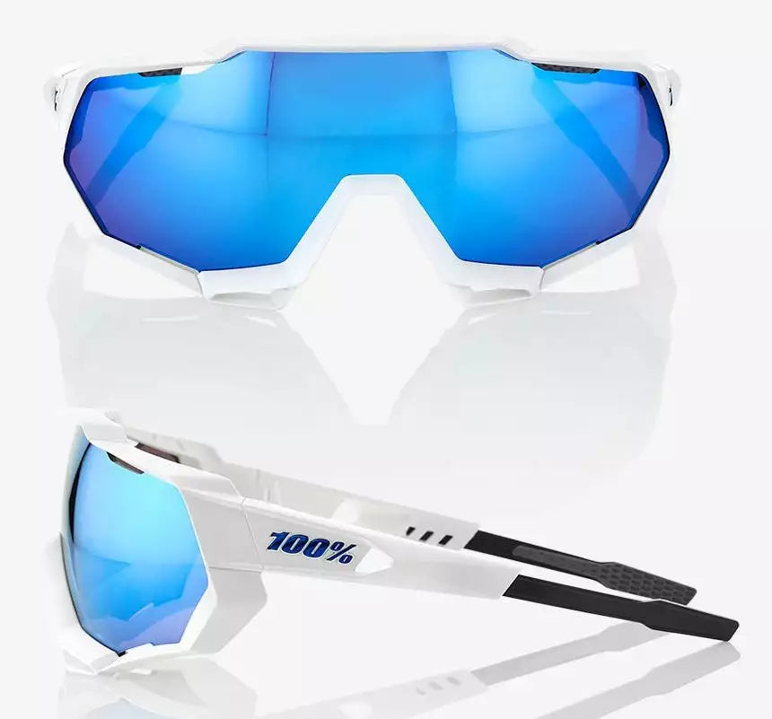 100% Speedtrap HiPER Mirror Lens Sunglasses  - Matt White/Blue Lens - Sportandleisure.com