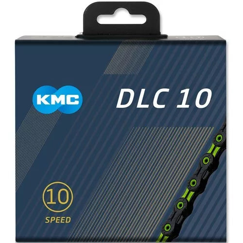 KMC DLC 10 Speed Bike Chain - 116 Links - Black/Green - Sportandleisure.com