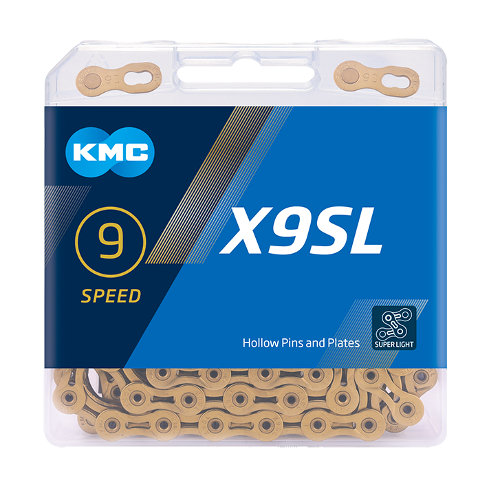KMC X9 SL Ti-NI 9 Speed Bike Chain - 114 Links - Gold