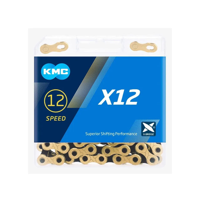 KMC X12 Ti-N 12 Speed Bike Chain - 126 Links - Gold/Black - Sportandleisure.com