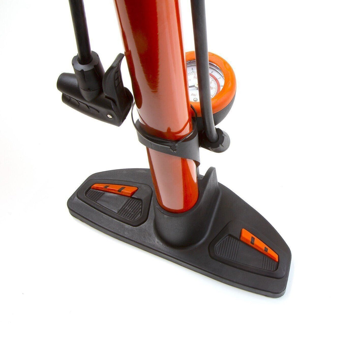 Clarks Bicycle Track Pump With Pressure Gauge - Orange - Alloy Body - Dual Head - Sportandleisure.com