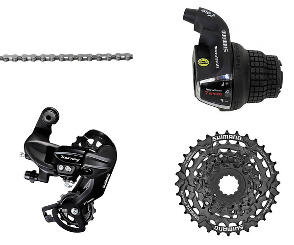 Shimano 7 speed shifter and clearance derailleur