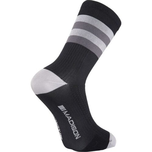 Madison RoadRace Premio Extra Long Socks- Hoops Black/Cloud Grey - Small (36-39) - Sportandleisure.com