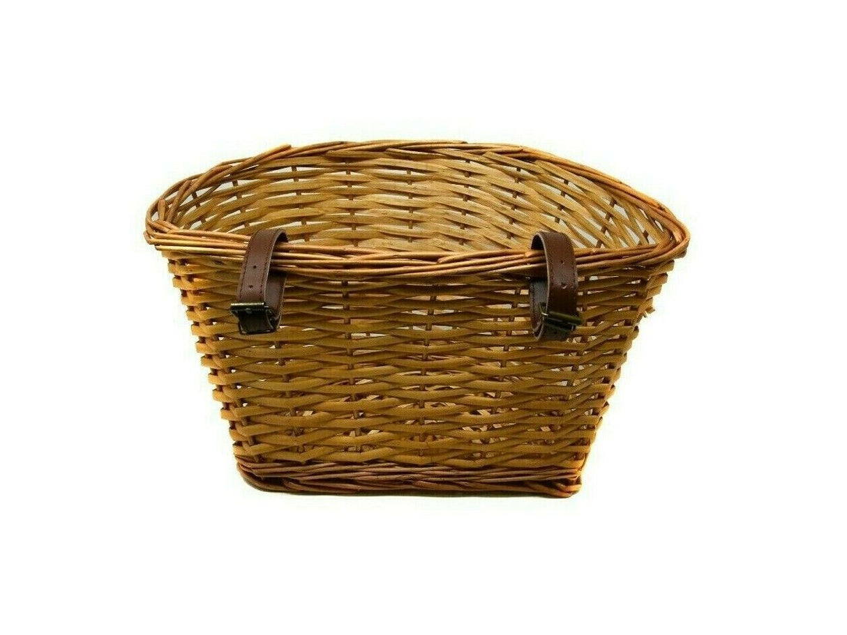 Ammaco 15L Vintage Style Wicker Front Bicycle Basket with Tan Straps - Sportandleisure.com (6968088723610)