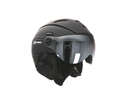 Ammaco 12 Vent Visor Ski Helmet Black - Mirror Silver & Yellow Low Light Lens - Sportandleisure.com (6968169201818)