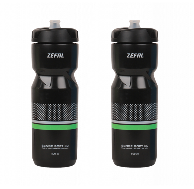 2 x Zefal Sense Soft 80 Water Bottle - 800ml - Black - Sportandleisure.com