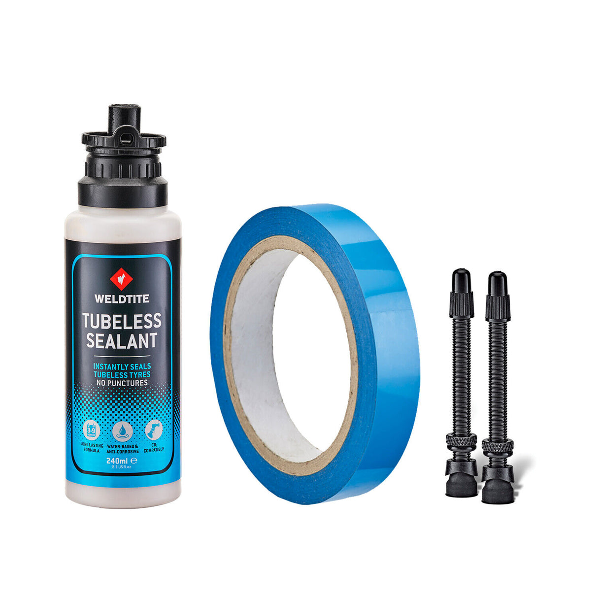 Tubeless Conversion System For MTB - 55mm Valves - 24mm Tape + Sealant - Sportandleisure.com