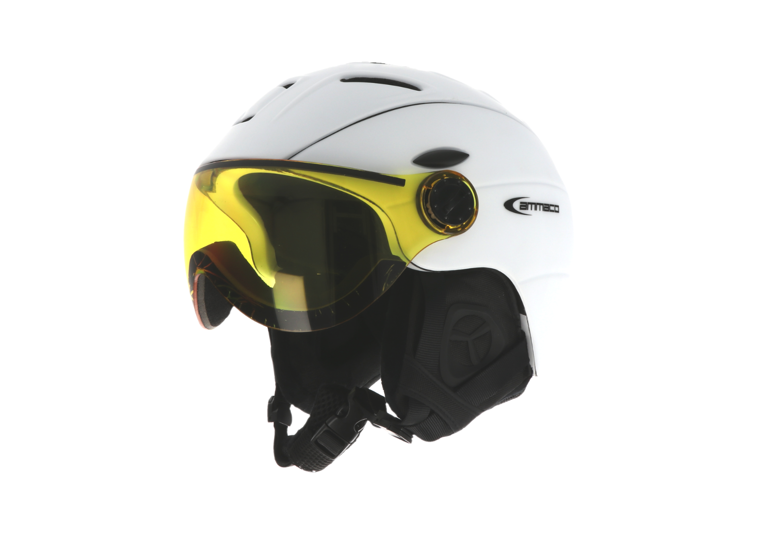 Ammaco 12 Vent Visor Ski Helmet White - Mirror Silver & Yellow Low Light Lens - Sportandleisure.com (6968171069594)