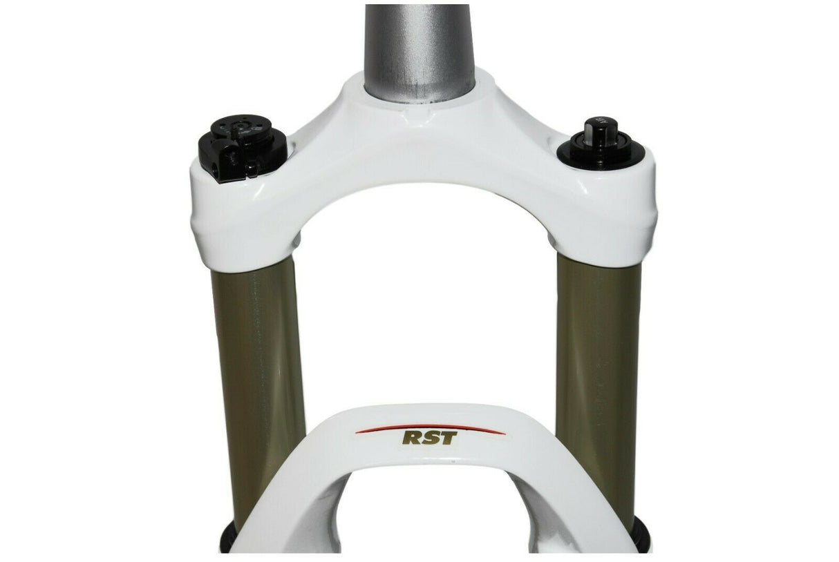 RST First 32 26" MTB Tapered Air Fork - 100mm Travel - Remote Lockout - White - Sportandleisure.com (6968046846106)