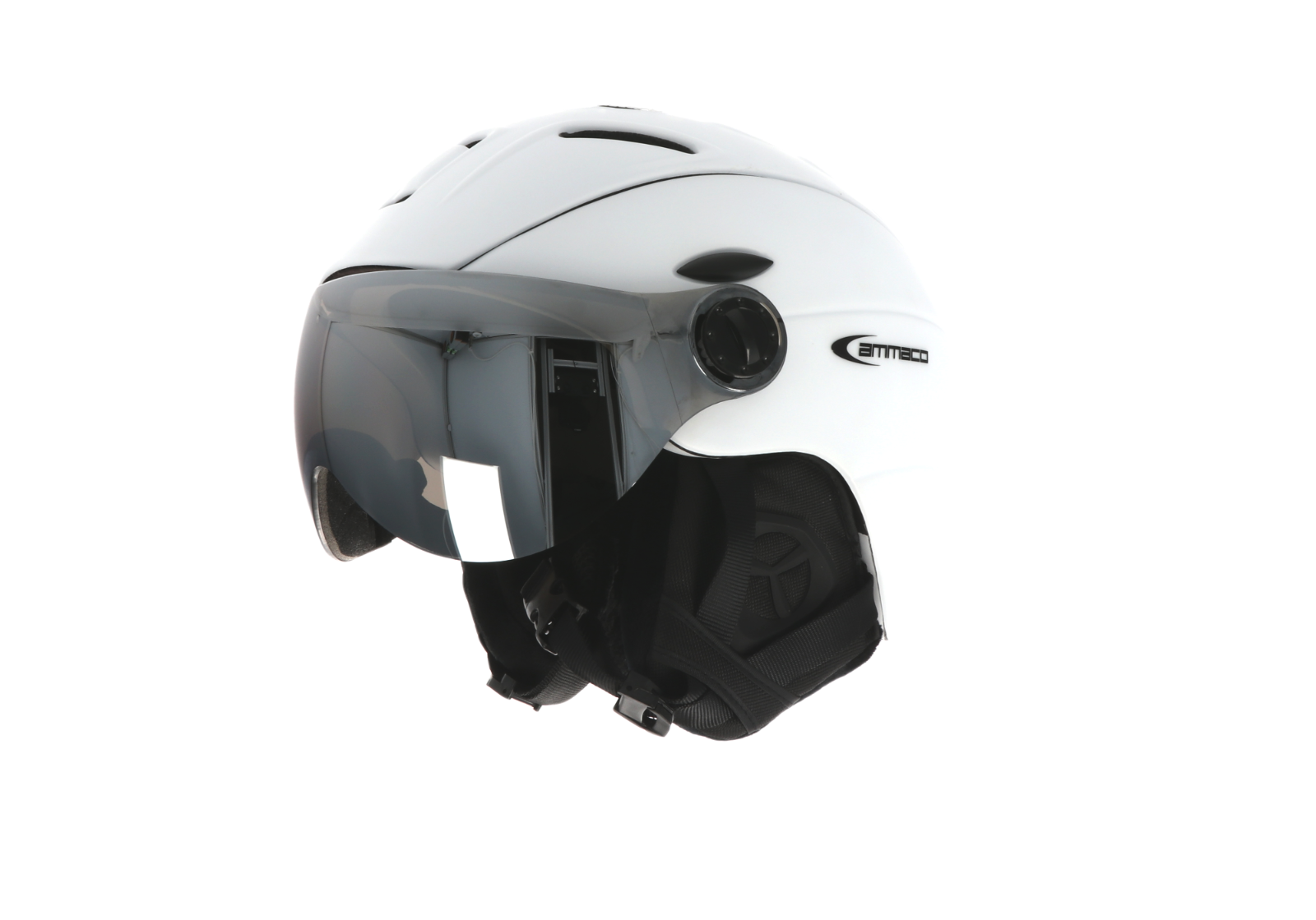 Ammaco 12 Vent Visor Ski Helmet White - Mirror Silver & Yellow Low Light Lens - Sportandleisure.com (6968171069594)