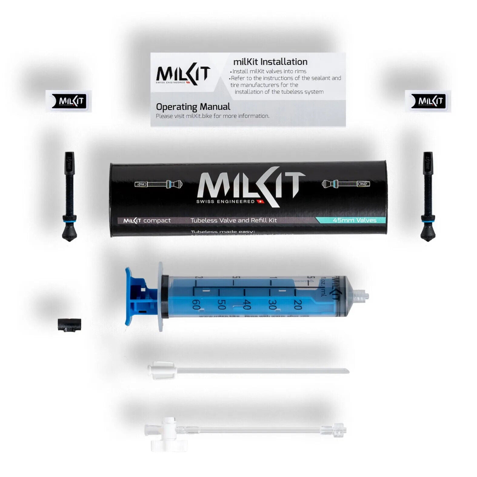 milKit Compact Kit - Tubeless Valve Set with Injector - Choose Valve Length - Sportandleisure.com