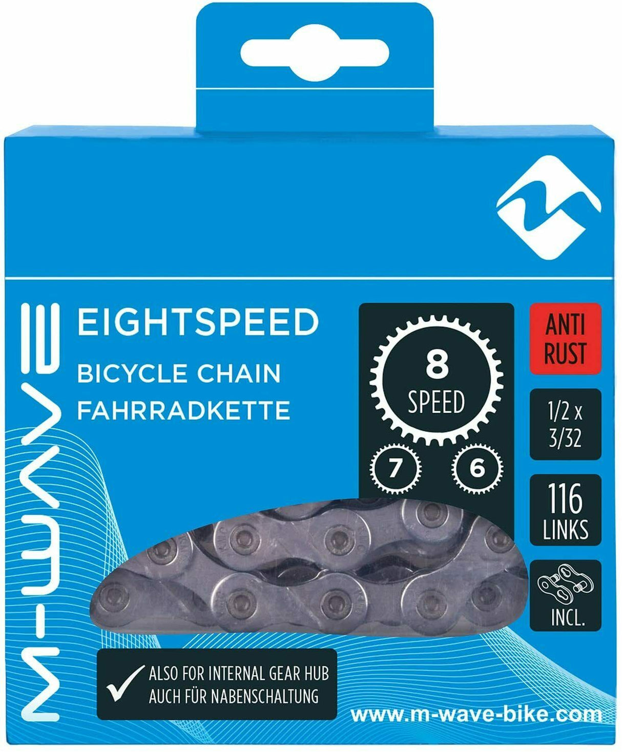 M-WAVE 6 / 7 / 8 Speed Bike Chain - 116 Link - Silver - Sportandleisure.com (7028704018586)
